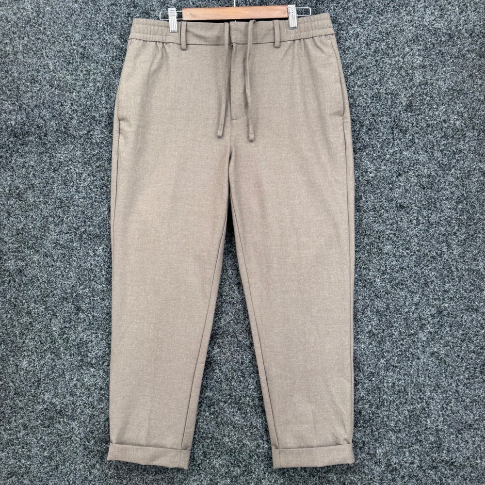 Banana Republic Mens Tapered Fit Drawstring Trousers Taupe Brown 34x30